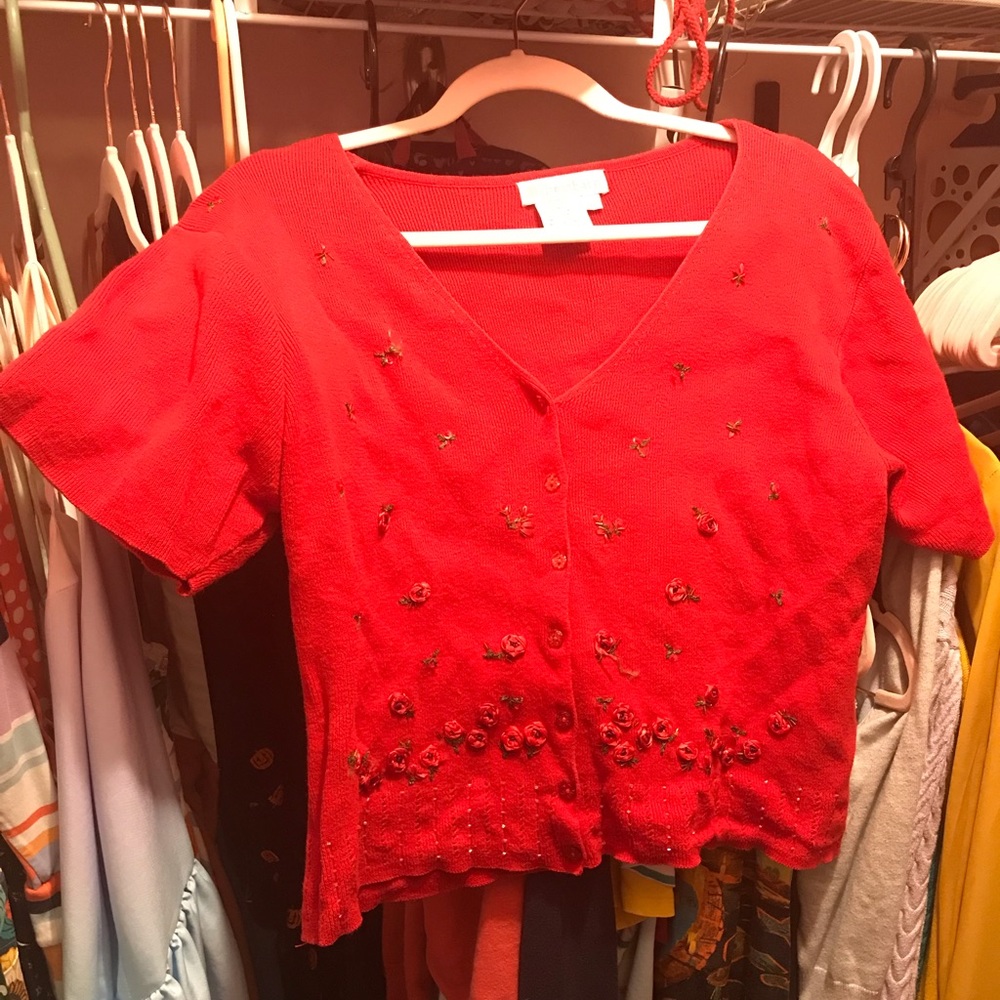 DressBarn Red Cropped Cardigan